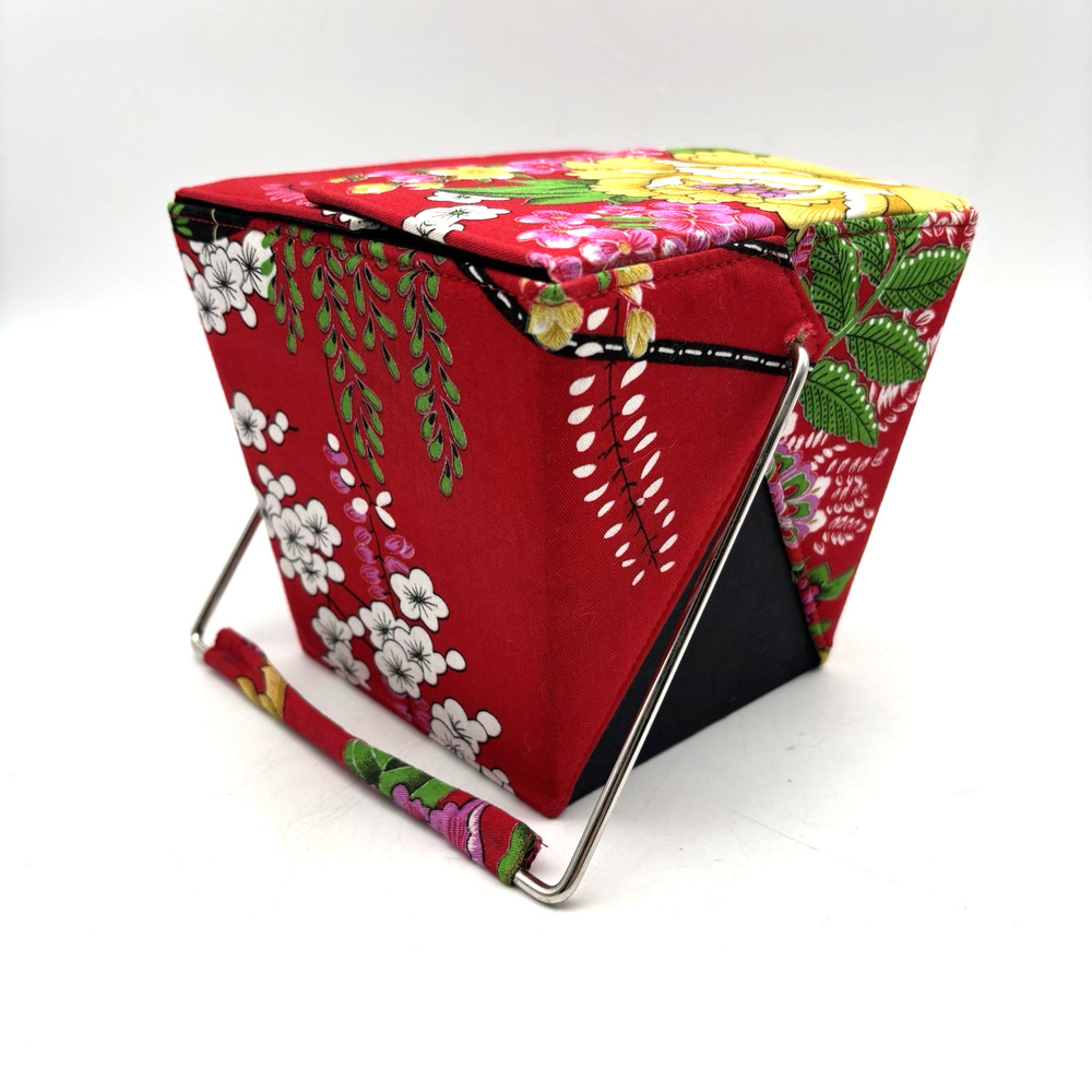 Vintage 90s Y2K Handmade Floral Print Chinese Takeout Box Clutch Purse 6x5.25"